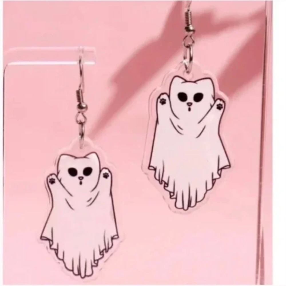 ❤️ FREE Cat Ghost Kitten Halloween Chic glam Hipster Vaca Party Modern Earrings